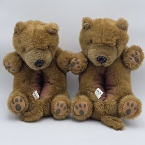 Vintage ANI-MATE Plush Brown Bear Slippers Women's L (8-10) Womens Soft‎ Clean